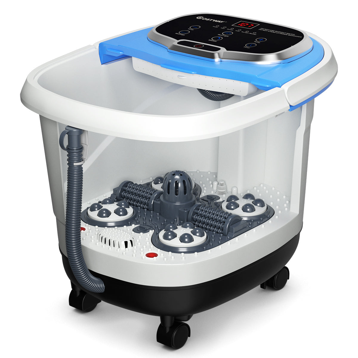 LIVSK Voetbad Massager met 6 Gemotoriseerde Rollen - Douchefunctie - Rood Licht - Temperatuurregeling - 15 L - Blauw