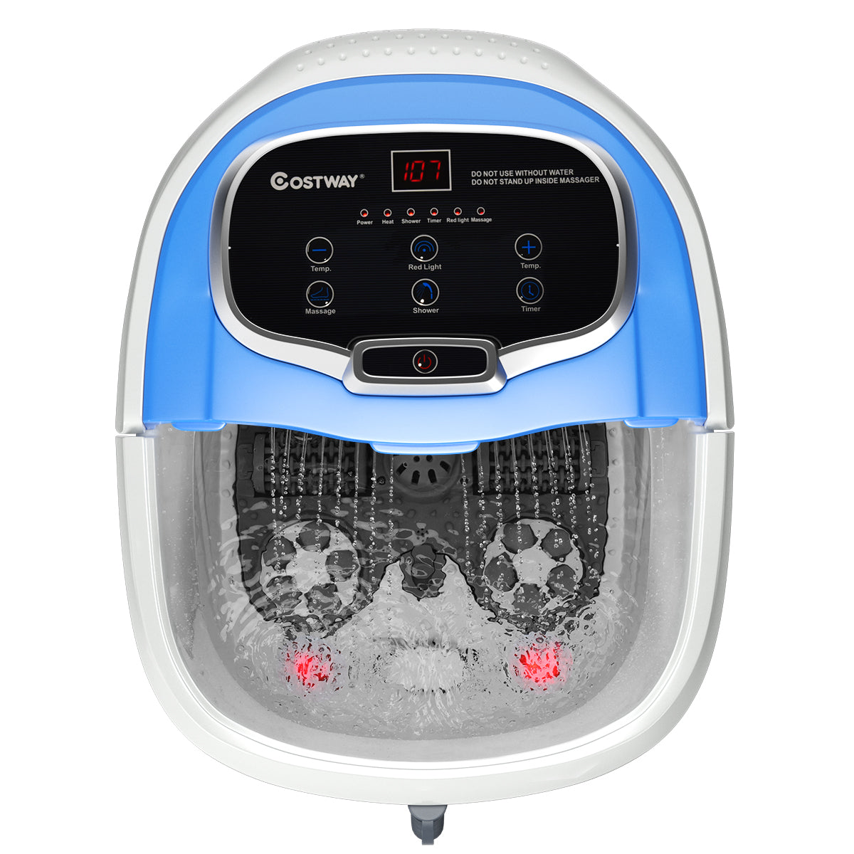 LIVSK Voetbad Massager met 6 Gemotoriseerde Rollen - Douchefunctie - Rood Licht - Temperatuurregeling - 15 L - Blauw