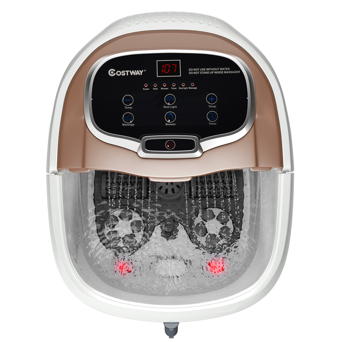 LIVSK Voetbad Massager - 6 Gemotoriseerde Massage Rollen - Douche Functie - Temperatuurregeling - Afneembaar Oppervlak - Koffie