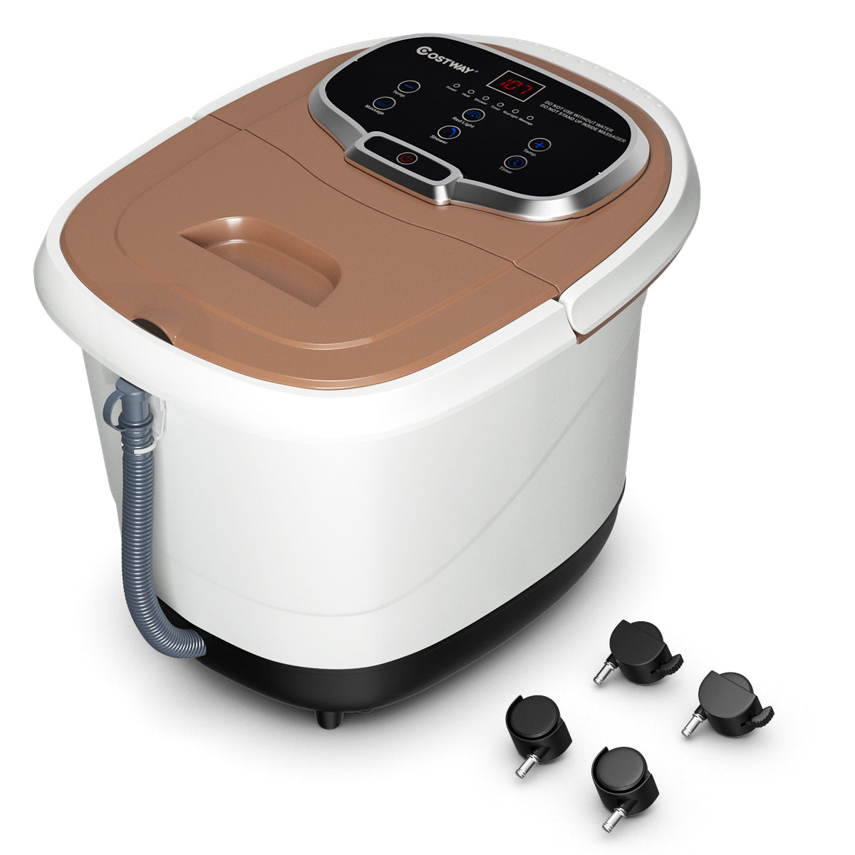 LIVSK Voetbad Massager - 6 Gemotoriseerde Massage Rollen - Douche Functie - Temperatuurregeling - Afneembaar Oppervlak - Koffie