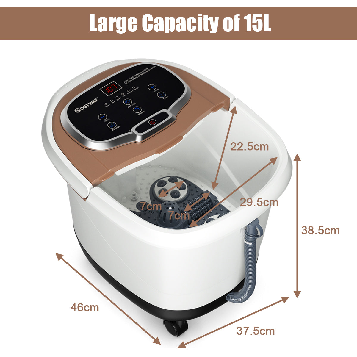 LIVSK Voetbad Massager - 6 Gemotoriseerde Massage Rollen - Douche Functie - Temperatuurregeling - Afneembaar Oppervlak - Koffie