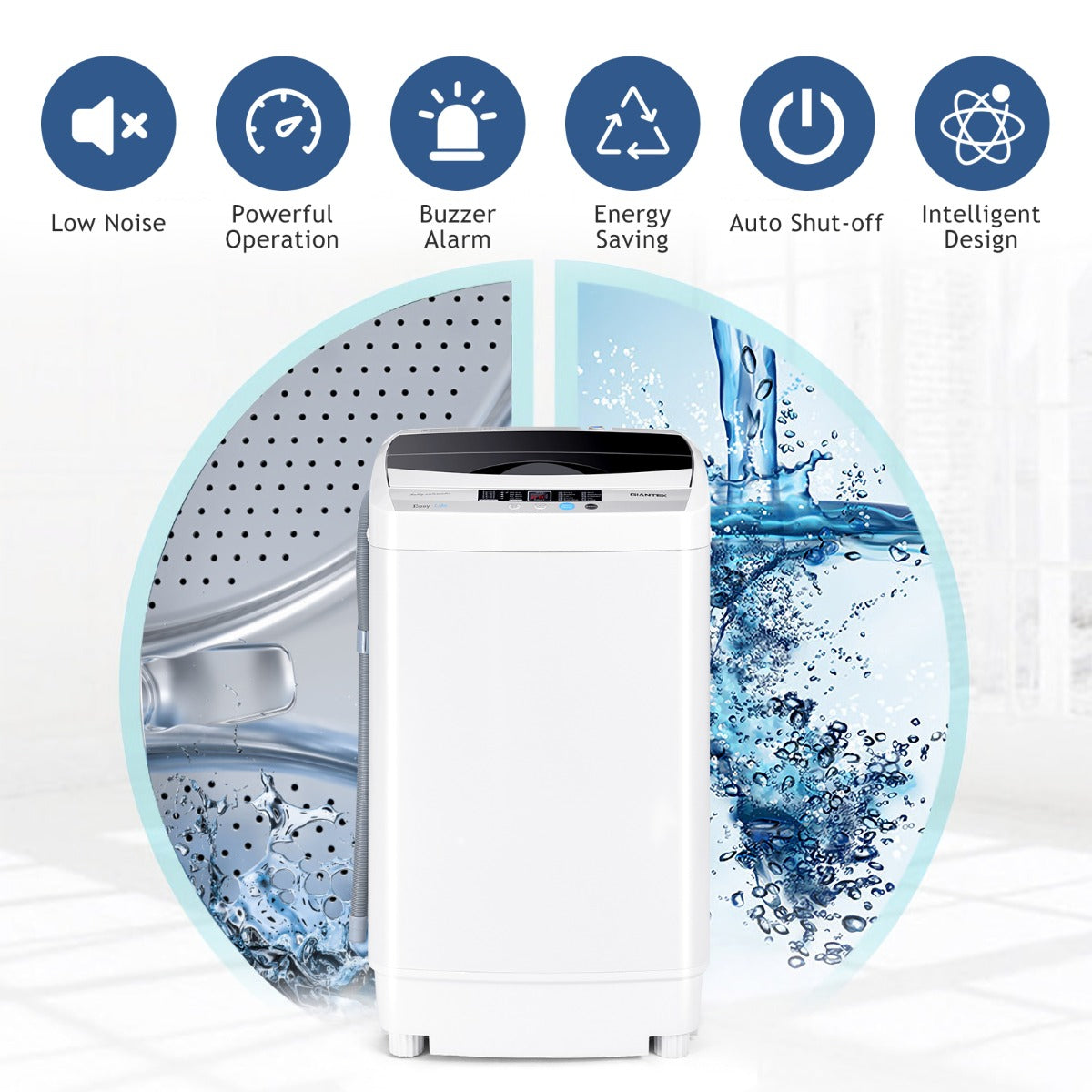 LIVSK Volautomatische Miniwasmachine - Energiezuinig - Capaciteit 4,5 kg - 10 Programma's - Compact Design - Grijs