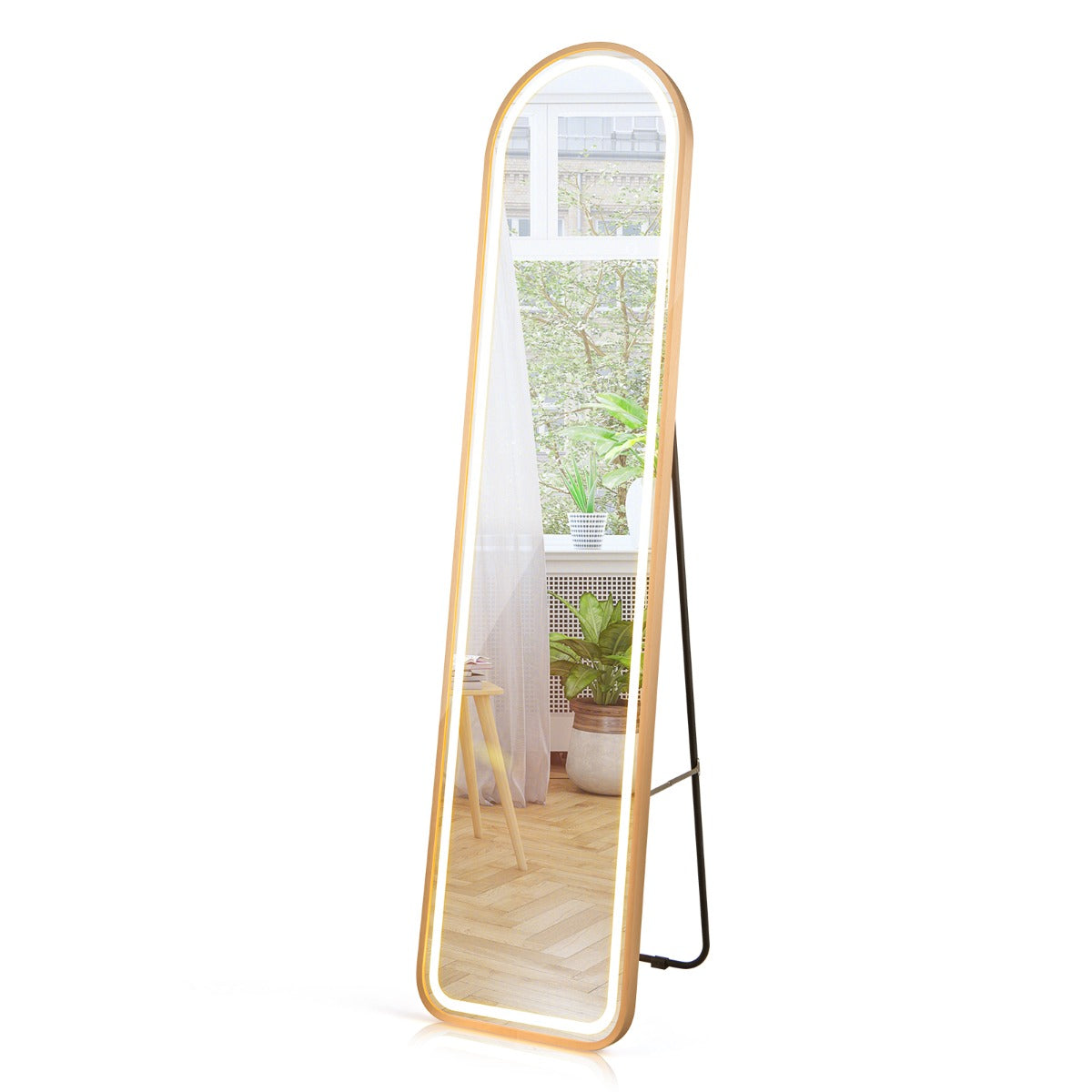 LIVSK LED-verlichte staande spiegel - HD onbreekbaar glas - Verstelbare kleur en helderheid - Aluminium frame - 37 x 38 x 155 cm