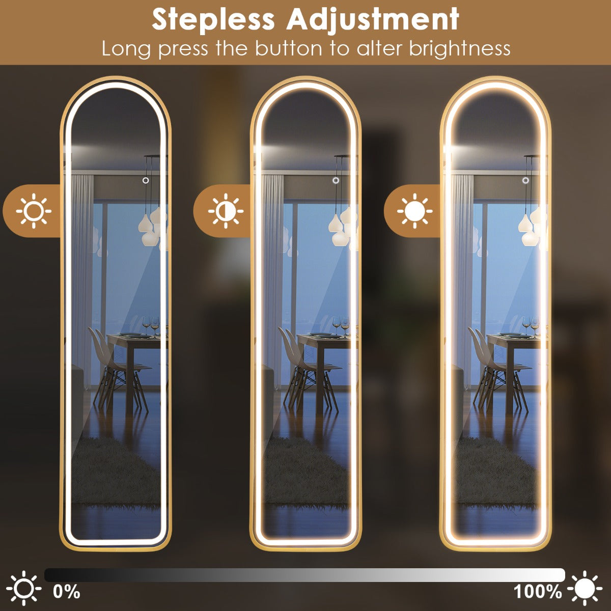 LIVSK LED-verlichte staande spiegel - HD onbreekbaar glas - Verstelbare kleur en helderheid - Aluminium frame - 37 x 38 x 155 cm