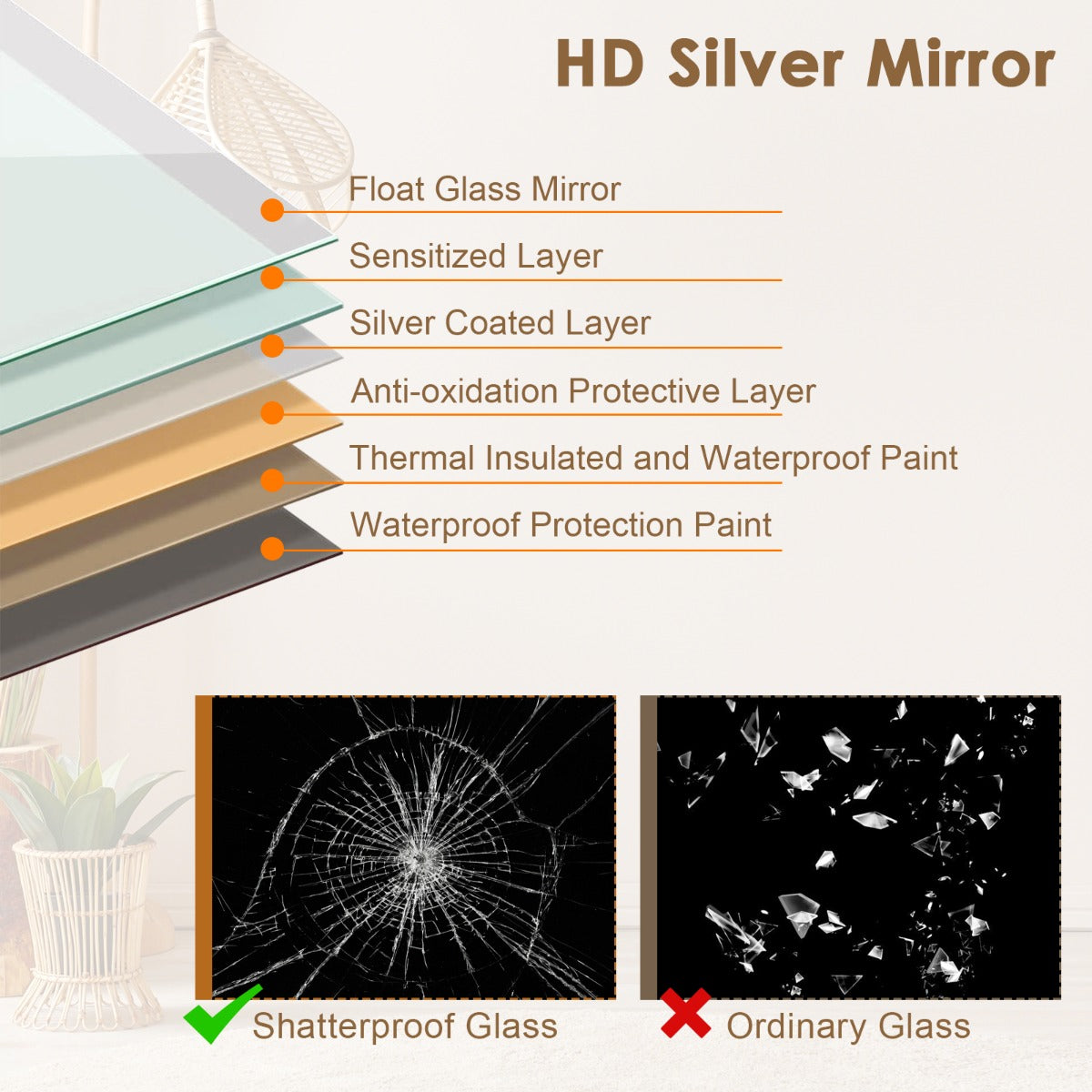LIVSK LED-verlichte staande spiegel - HD onbreekbaar glas - Verstelbare kleur en helderheid - Aluminium frame - 37 x 38 x 155 cm