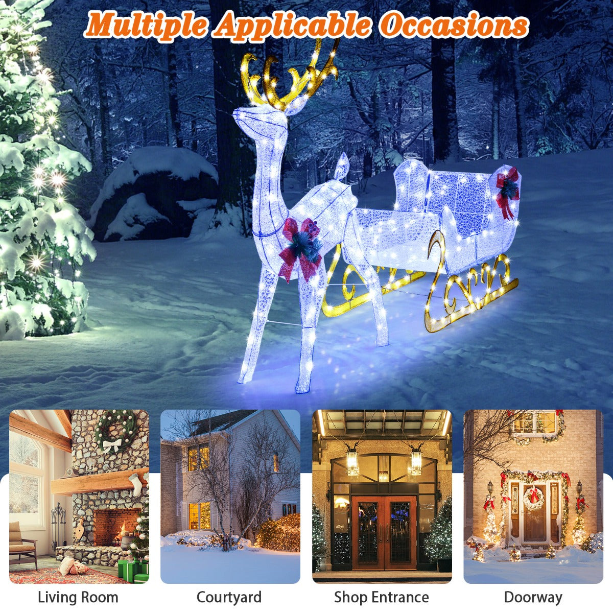 LIVSK Kerst Rendier en Slee Decoratieset - 215 LED-lampen - Stevig Metaal - Binnen en Buiten - 50 x 184 x 126 cm - Rood