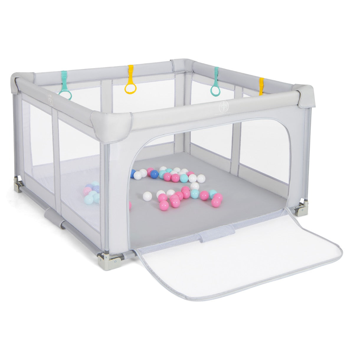 LIVSK Vouwbare Speelbox voor Baby's - Ruimte van 127 x 127 cm - Stevig Metalen Frame - Ritsdeur - Inclusief 50 Speelballen - Grijs