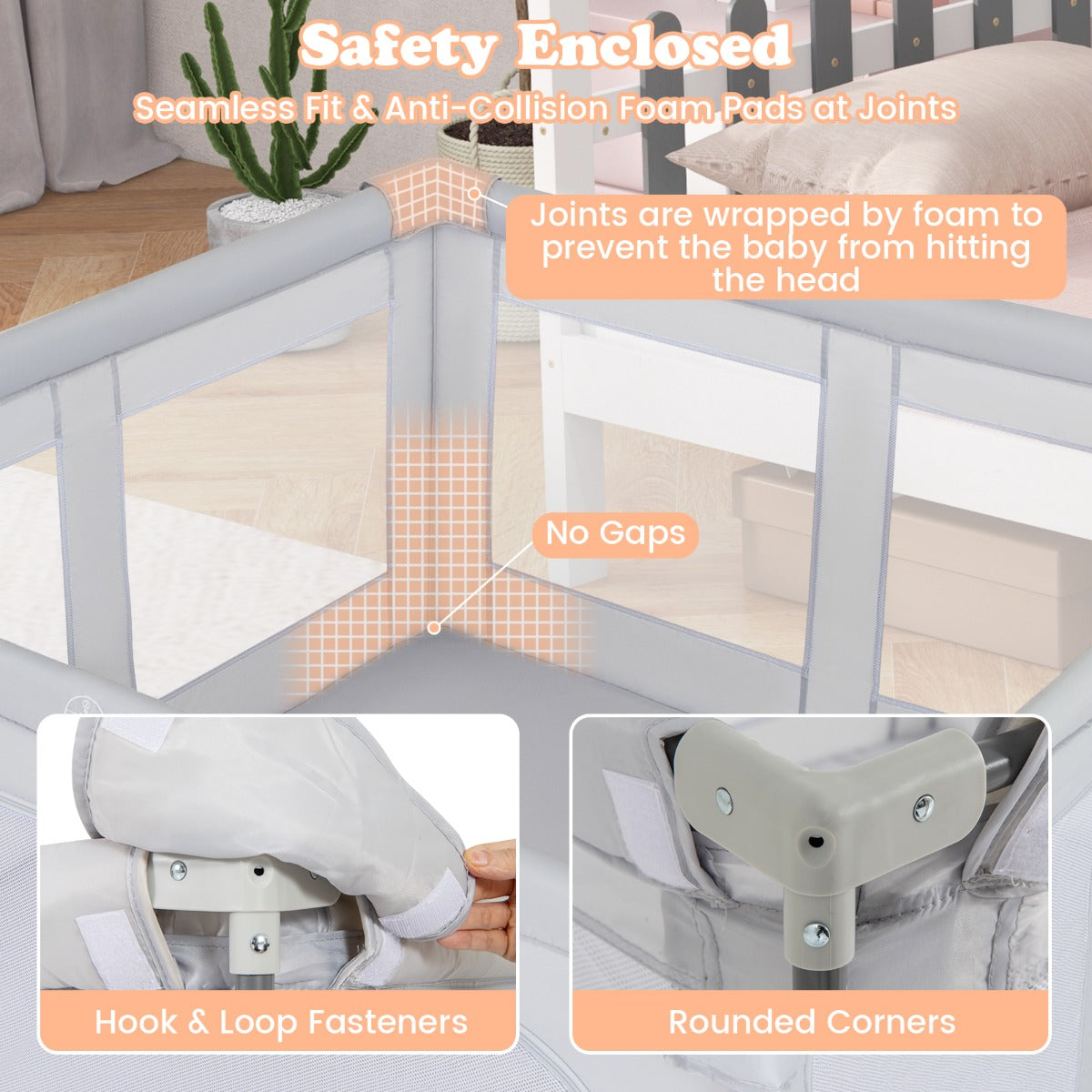 LIVSK Vouwbare Speelbox voor Baby's - Ruimte van 127 x 127 cm - Stevig Metalen Frame - Ritsdeur - Inclusief 50 Speelballen - Grijs
