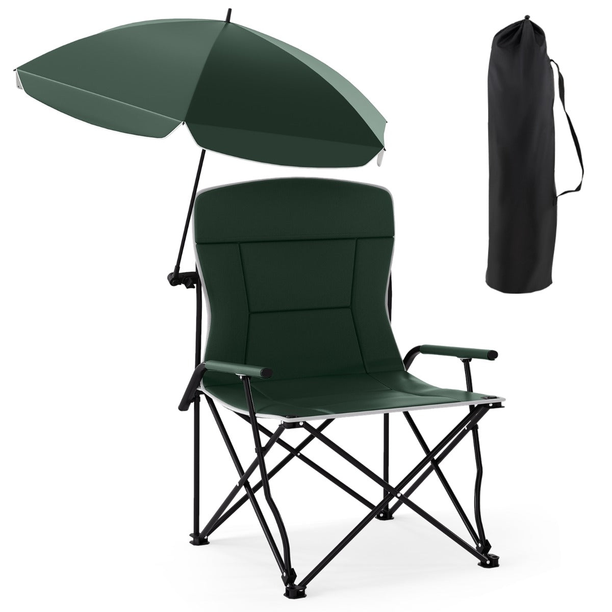 LIVSK Campingstoel met Parasol - Draaibaar - Belastbaar tot 150 kg - Opvouwbaar en Draagbaar - Comfortabel Design - Groen