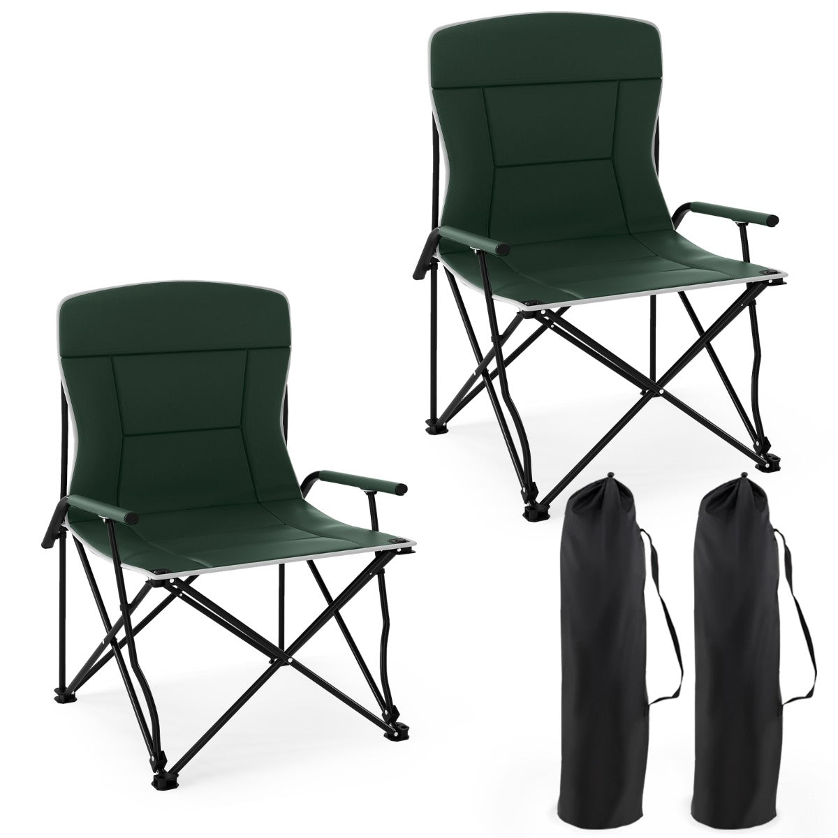 LIVSK Campingstoel met Parasol - Draaibaar - Belastbaar tot 150 kg - Opvouwbaar en Draagbaar - Comfortabel Design - Groen