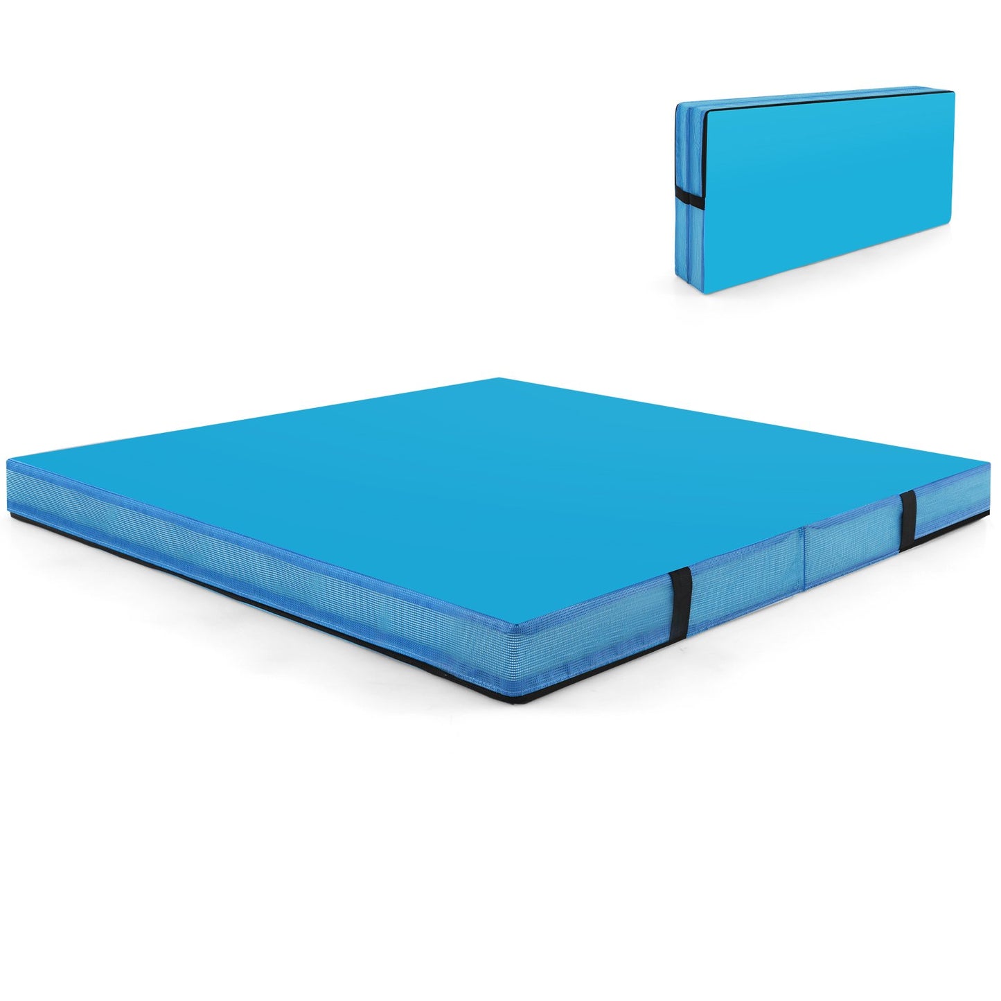 LIVSK Dubbelvouwbare Trainingsmat - 10 cm Dikke EPE-schuim - Kunstleder - Opvouwbaar met Draaghandvatten - Blauw