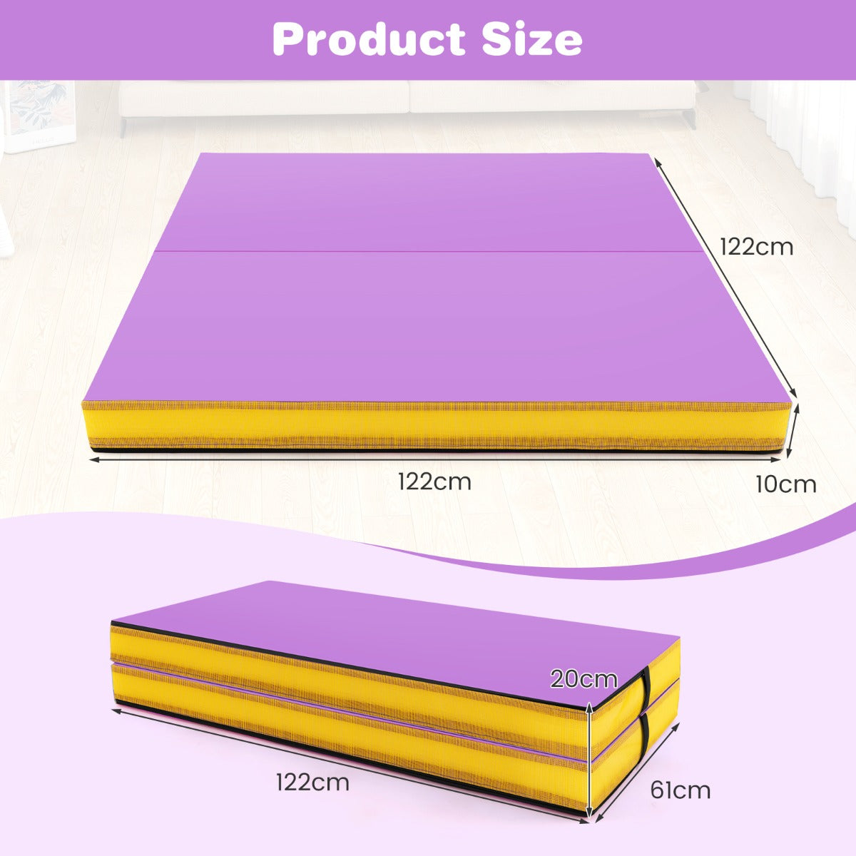 LIVSK Dubbelvouwbare Trainingsmat - 10 cm Dikke EPE-schuim - Kunstlederen Hoes - Ideaal voor Yoga en Stretchen - 122 x 122 x 10