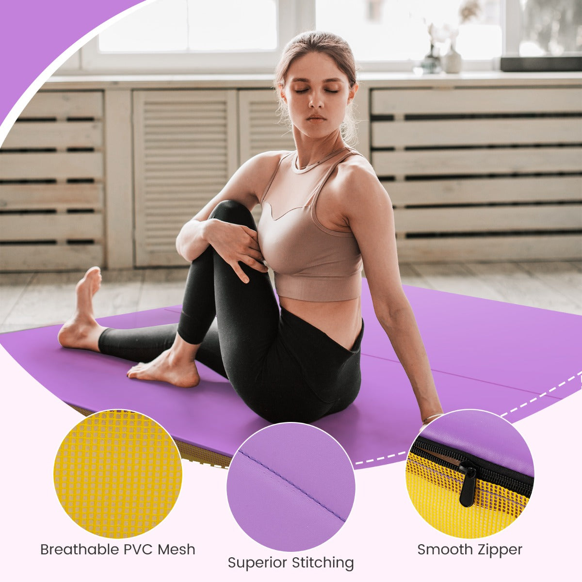 LIVSK Dubbelvouwbare Trainingsmat - 10 cm Dikke EPE-schuim - Kunstlederen Hoes - Ideaal voor Yoga en Stretchen - 122 x 122 x 10