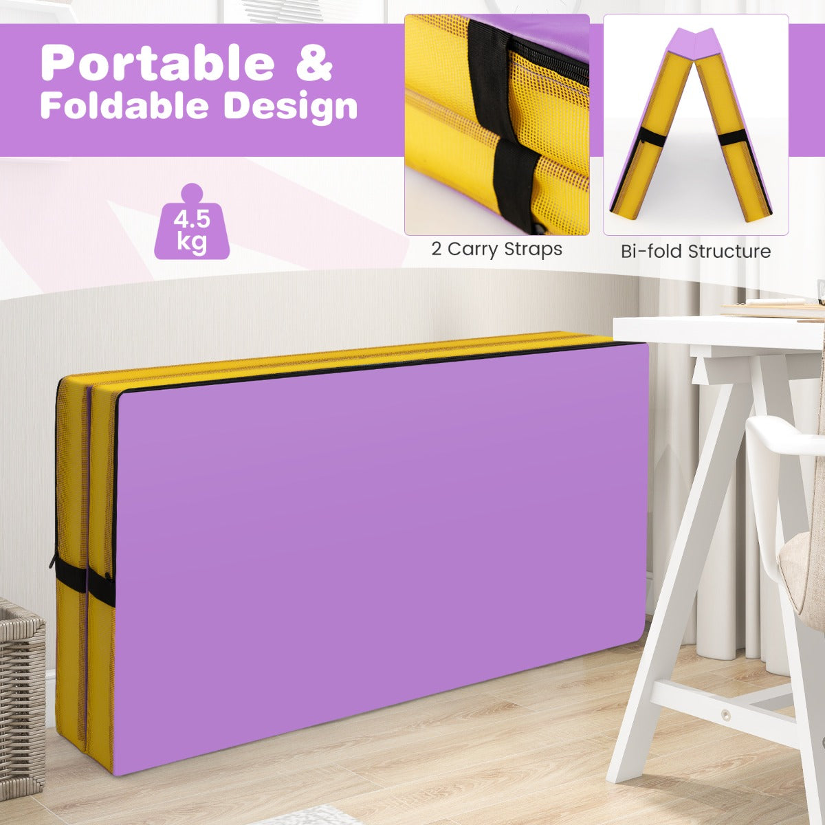 LIVSK Dubbelvouwbare Trainingsmat - 10 cm Dikke EPE-schuim - Kunstlederen Hoes - Ideaal voor Yoga en Stretchen - 122 x 122 x 10