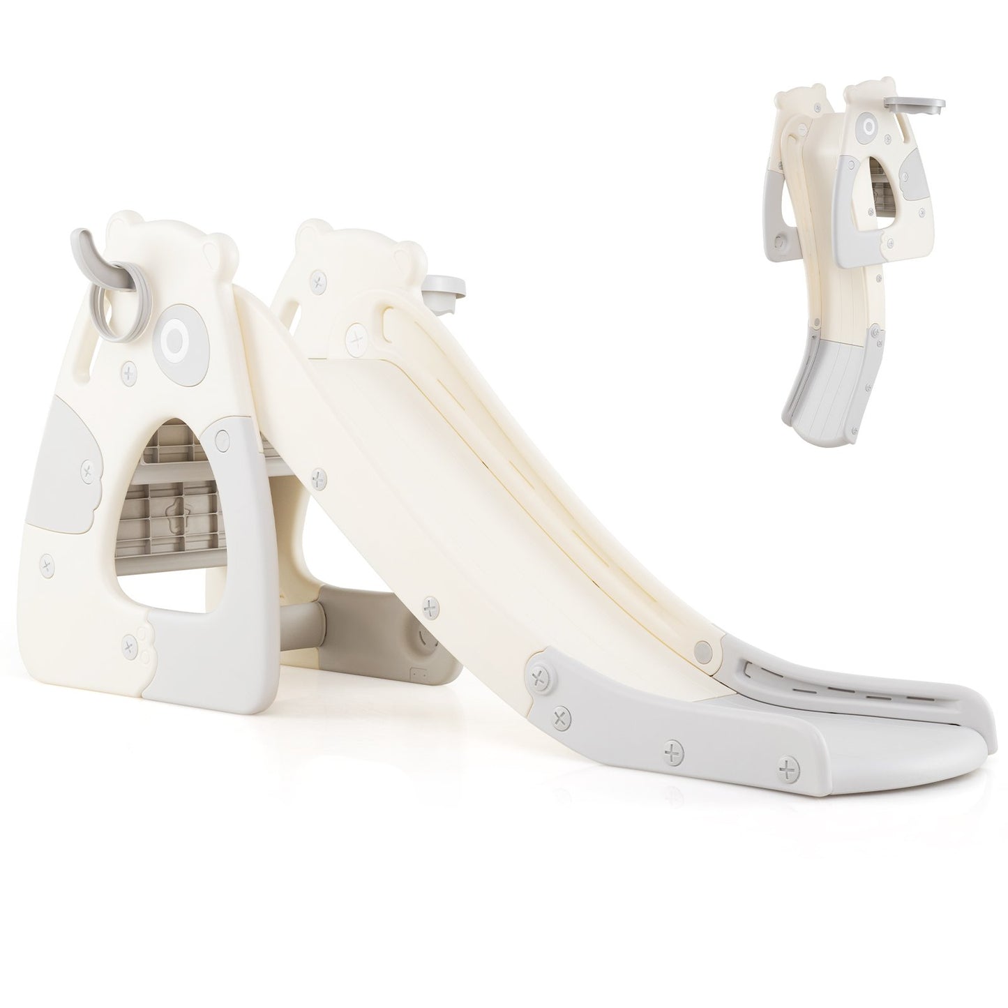 LIVSK 4-in-1 Peuter Glijbaan - Vrijstaand met Basketbalring - Veilig HDPE - Opvouwbaar - Voor Kinderen vanaf 3 jaar - Grijs