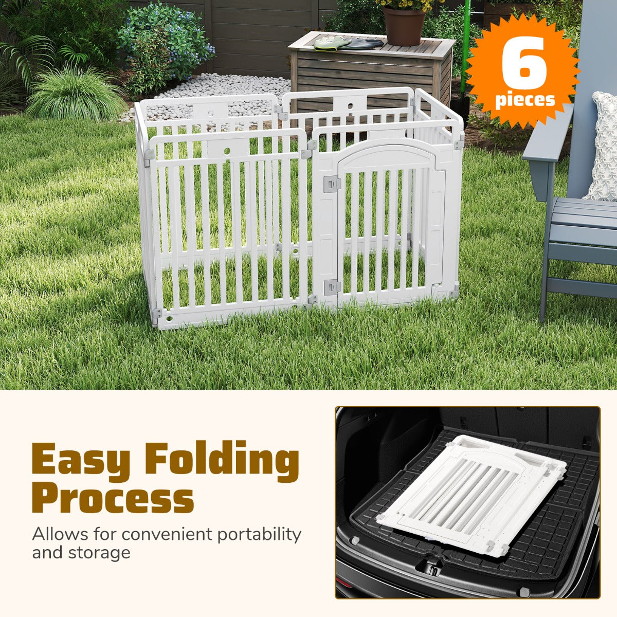 LIVSK Huisdier Speelhekje - Vouwbaar met 6 Panelen - Veilig en Duurzaam - Voor Binnen en Buiten - 129 x 65 x 81 cm - Wit