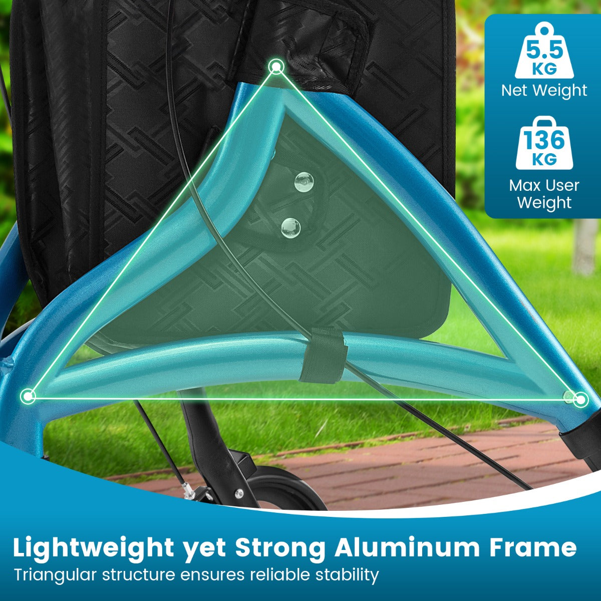 LIVSK Vouwbare Rollator voor Senioren - Lichtgewicht Aluminium - 20 cm Grote Wielen - 6 Verstelbare Hoogtes - Tot 136 kg - Blauw