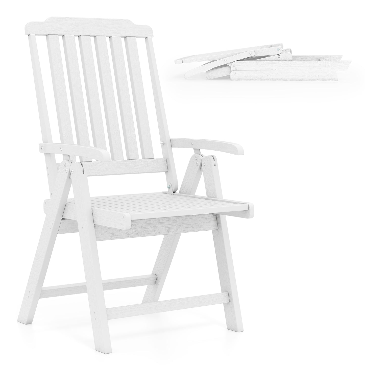 LIVSK Vouwbare Tuinstoel met Hoge Rugleuning - Weerbestendig HDPE - Ergonomisch - Opvouwbaar - 55 x 63 x 101 cm - Wit