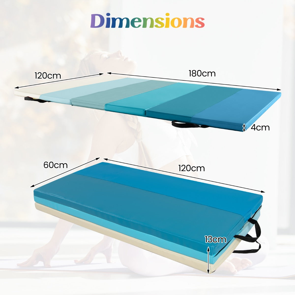 LIVSK Fitnessmat - Opvouwbaar en Lichtgewicht - Hoogwaardig PU en EPE-schuim - Draaghandvatten - 180 x 120 x 4 cm - Blauw