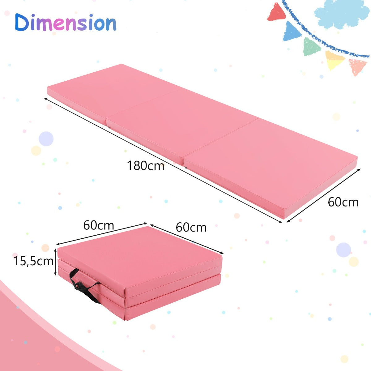 LIVSK opvouwbare yogamat - Ergonomisch en antislip - Handgrepen voor eenvoudig transport - 180 x 60 x 5 cm - Roze