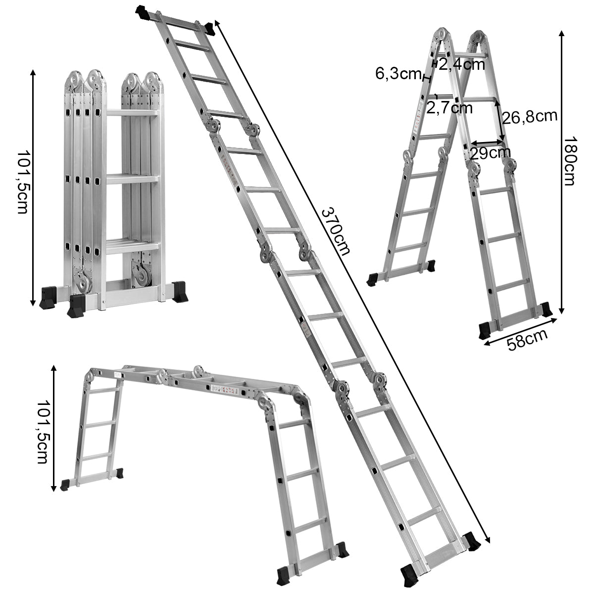 Livsk costway vouwladder voor meerdere doeleinden zwaar werk bereiken ladder steiger uitbreiden gemakkelijk opbergen 2