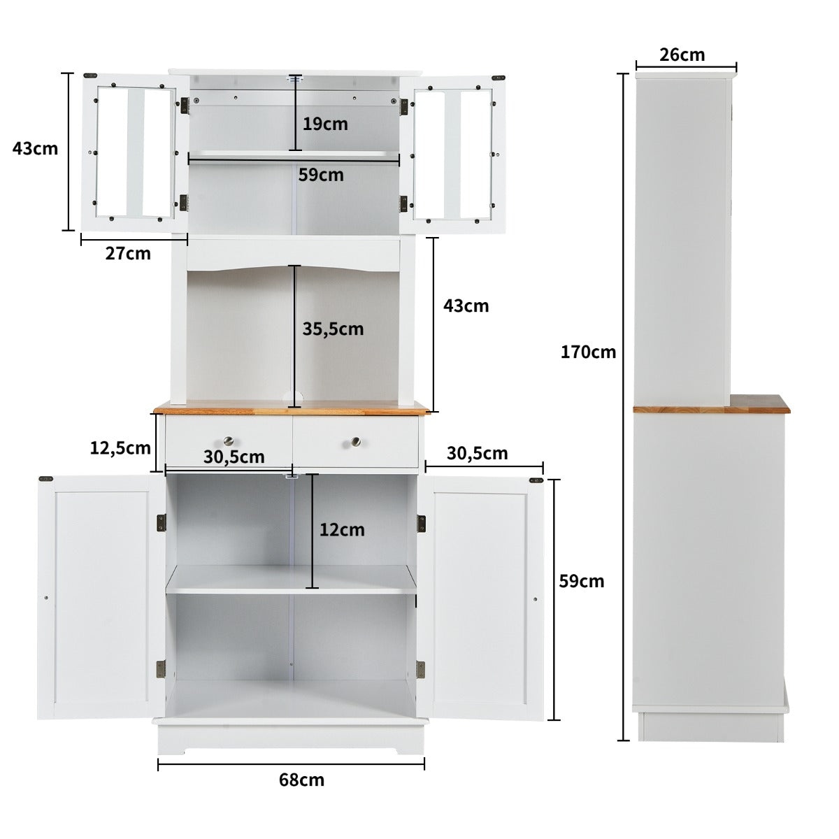 LIVSK Buffetkast - Verstelbare Plank - 2 Lades en 2 Kasten - Duurzaam Hout en Gehard Glas - Modern Design - Wit