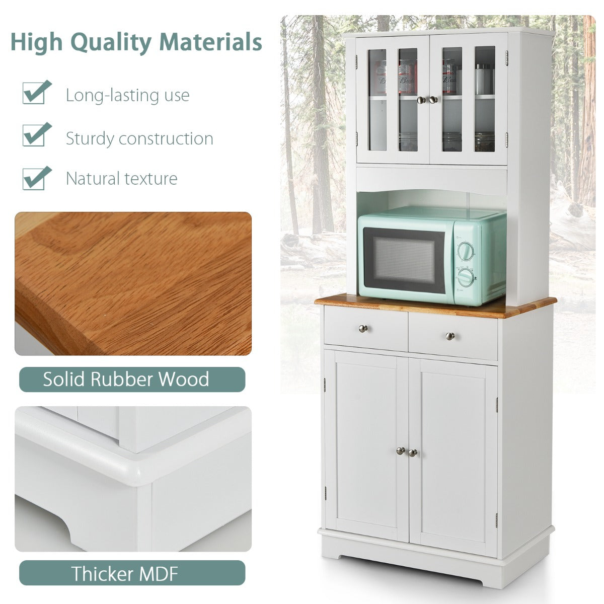 LIVSK Buffetkast - Verstelbare Plank - 2 Lades en 2 Kasten - Duurzaam Hout en Gehard Glas - Modern Design - Wit