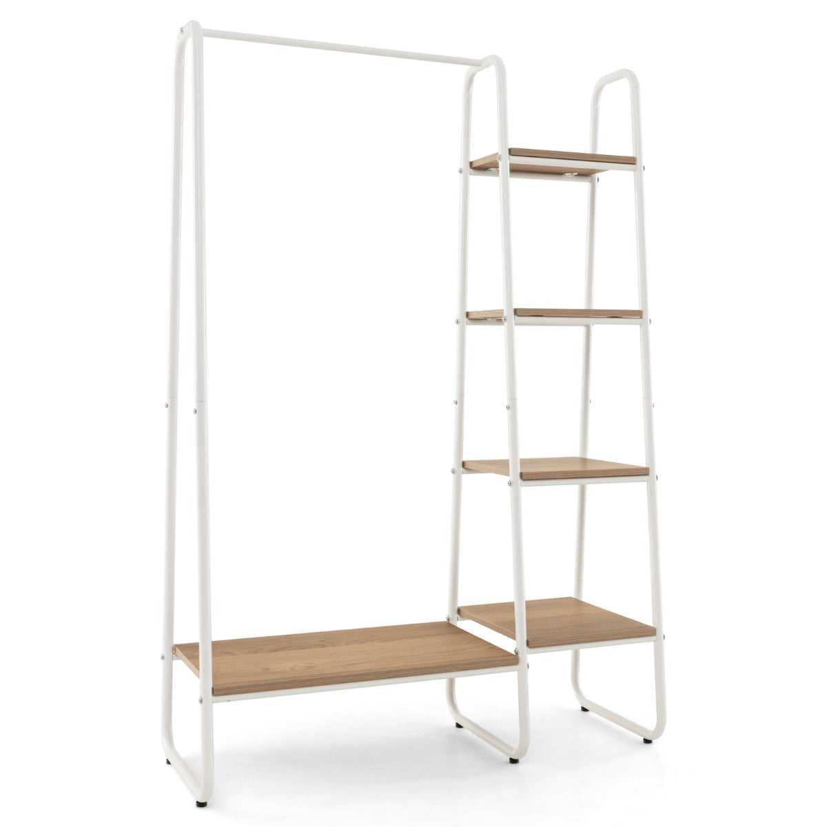 LIVSK Garderobe Organizer - Multifunctioneel Kledingrek met Schoenenrek - Modern Design - Eenvoudige Montage - Natuurlijk + Wit