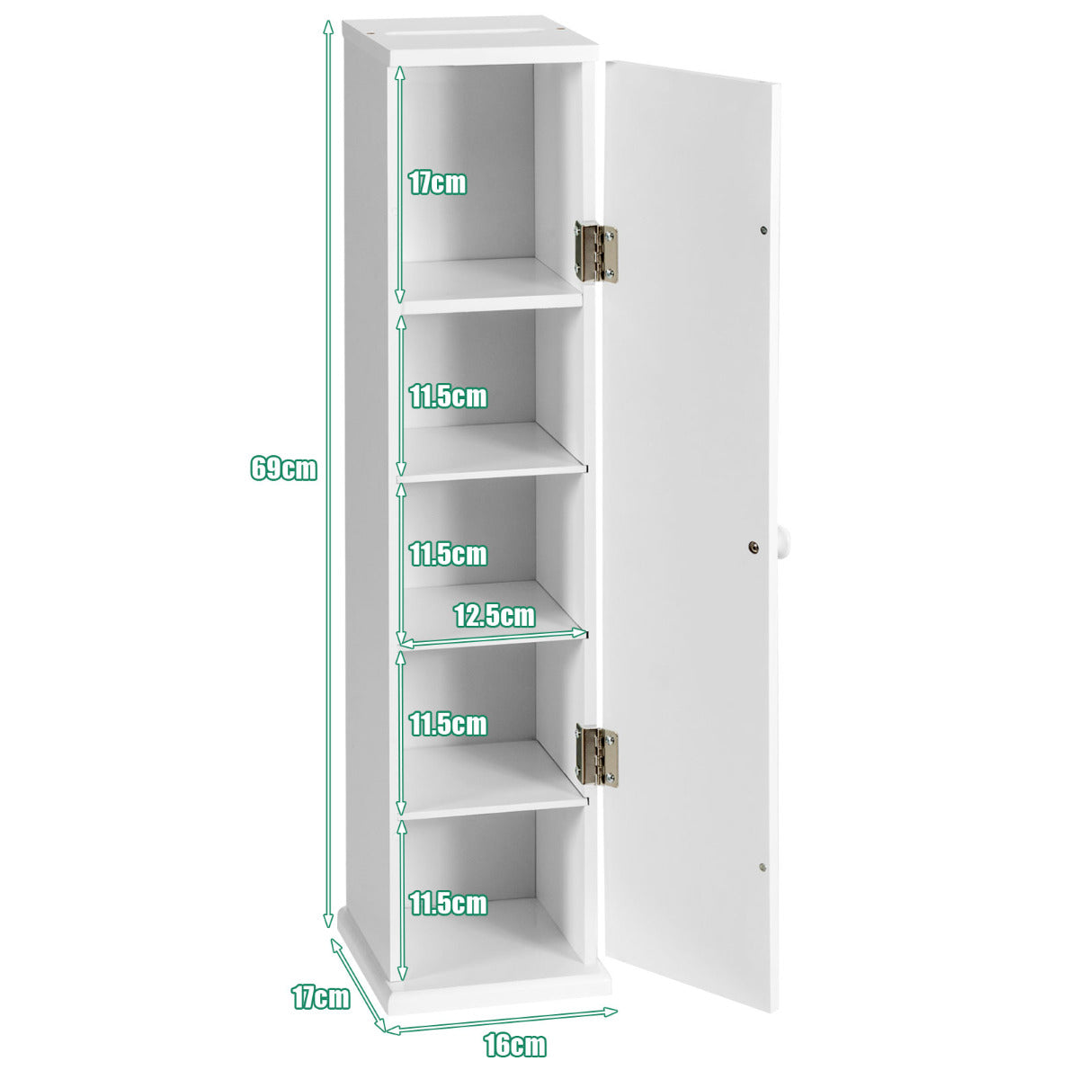 LIVSK Toiletkast - 3 Verstelbare Planken - Ruimtebesparend en Duurzaam - Eenvoudige Montage - 17 x 16 x 69 cm - Wit