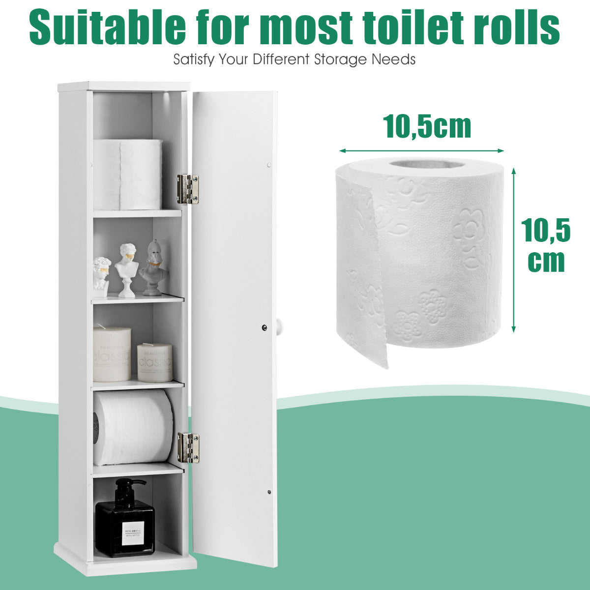 LIVSK Toiletkast - 3 Verstelbare Planken - Ruimtebesparend en Duurzaam - Eenvoudige Montage - 17 x 16 x 69 cm - Wit