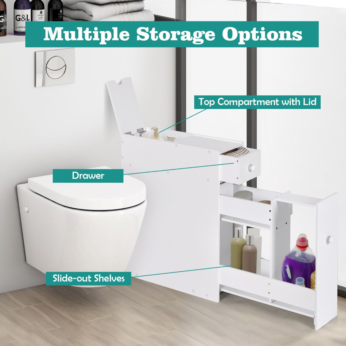 LIVSK Nisplank voor Badkamer - Ruimtebesparend - Organizer voor Smalle Openingen - 48 x 16 x 58 cm - Wit