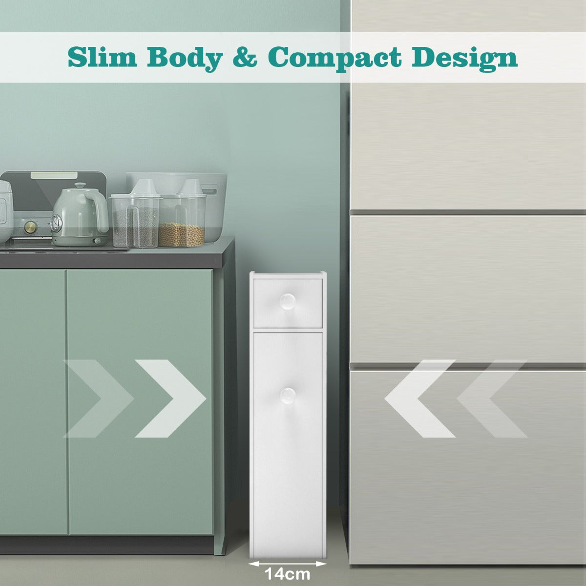 LIVSK Nisplank voor Badkamer - Ruimtebesparend - Organizer voor Smalle Openingen - 48 x 16 x 58 cm - Wit