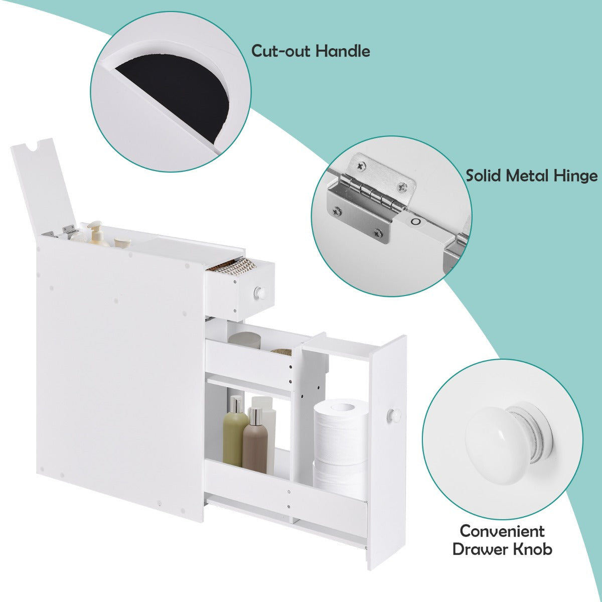 LIVSK Nisplank voor Badkamer - Ruimtebesparend - Organizer voor Smalle Openingen - 48 x 16 x 58 cm - Wit