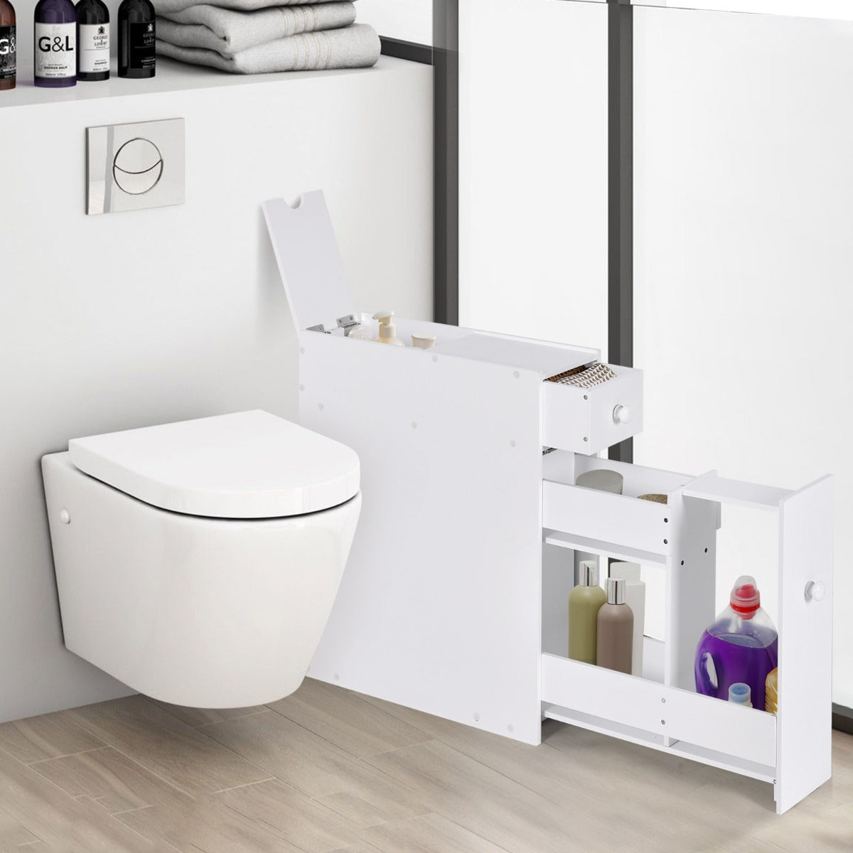 LIVSK Nisplank voor Badkamer - Ruimtebesparend - Organizer voor Smalle Openingen - 48 x 16 x 58 cm - Wit