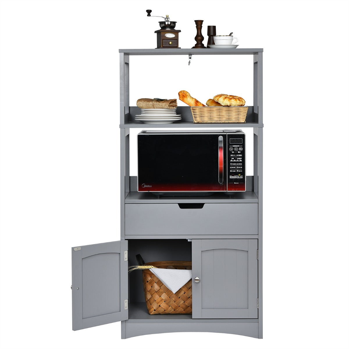 LIVSK Multifunctionele Opbergkast - Vrijstaand - MDF - Veiligheidsontwerp - Ruime Opbergruimte - 60 x 32,5 x 122 cm - Grijs