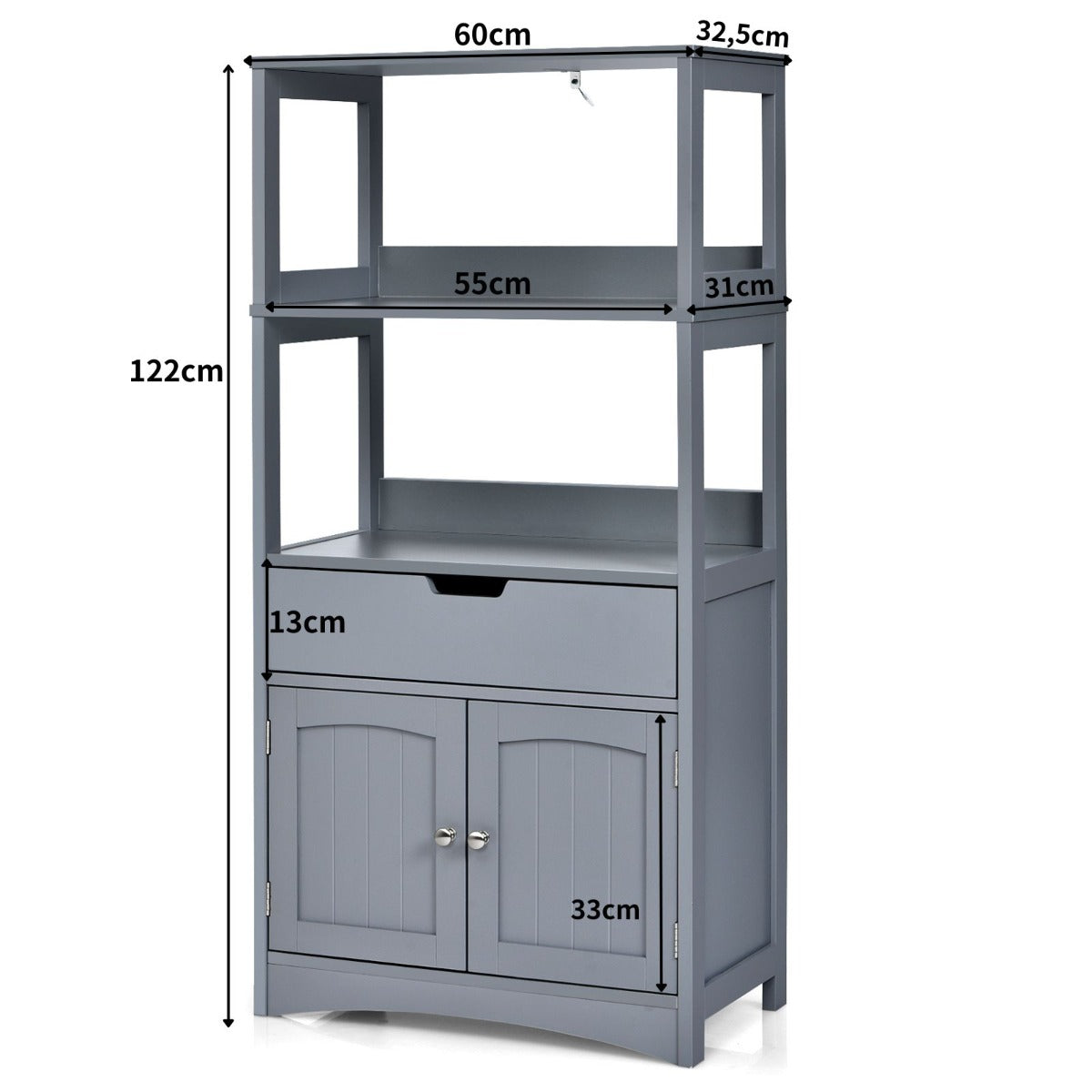 LIVSK Multifunctionele Opbergkast - Vrijstaand - MDF - Veiligheidsontwerp - Ruime Opbergruimte - 60 x 32,5 x 122 cm - Grijs