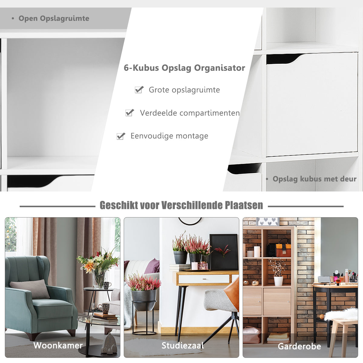 LIVSK Moderne Boekenkast - 6 Opbergkasten met Deuren - Duurzaam Spaanplaat - Ruimtebesparend - Eenvoudige Montage - Wit