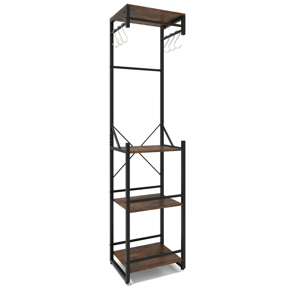 Livsk costway vrijstaande garderobe slanke halboom met 4 legplanken 6 haken en 3 kledingstangen