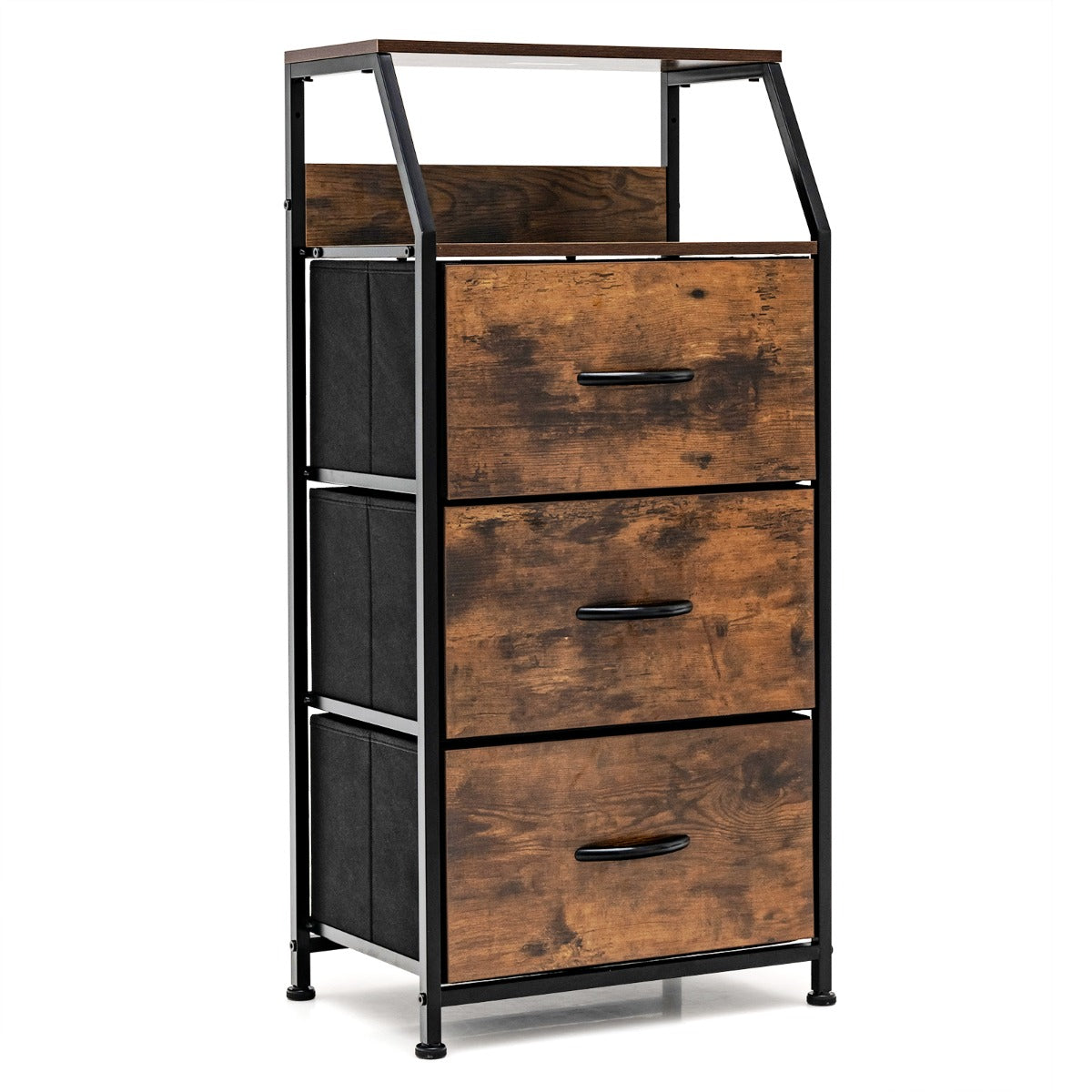 LIVSK Dressoir Organizer met 3 Laden - Stevig Stalen Frame - Beukenhouten Handvat - Verstelbare Voetkussens - 45 x 30 x 92 cm -