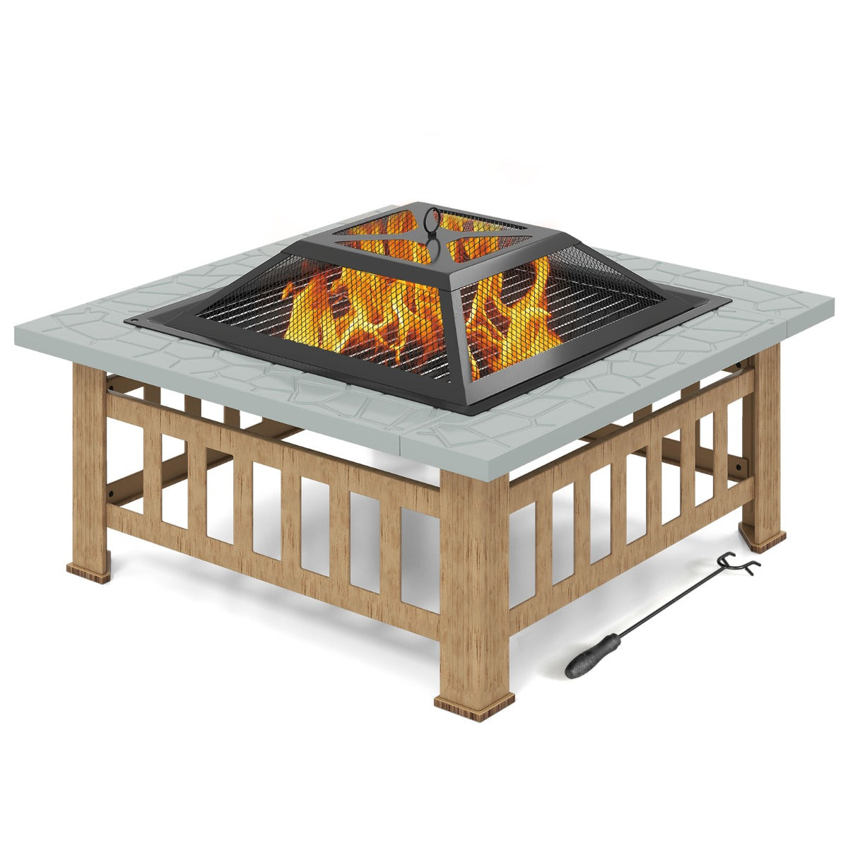LIVSK Multifunctionele Vuurplaats - 3-in-1 Grill, Vuurplaats en IJscontainer - Veilig en Duurzaam - 81 x 81 x 50 cm - Grijs