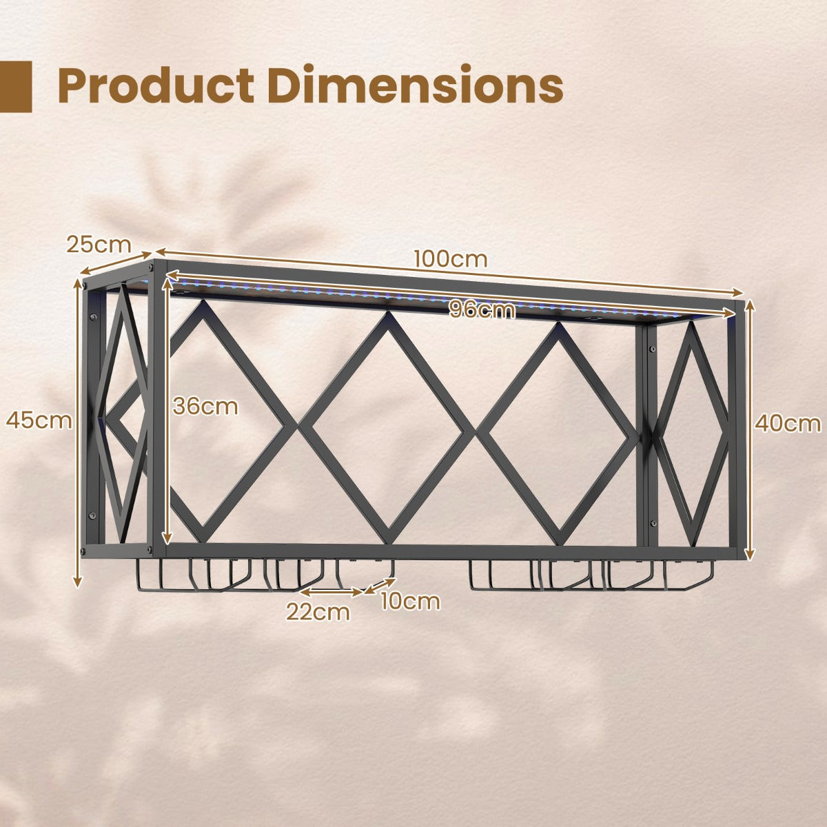 LIVSK Wand Wijnrek met LED Verlichting - Ruimte voor 39 Flessen en 12 Glazen - Stabiel en Duurzaam - Eenvoudige Installatie