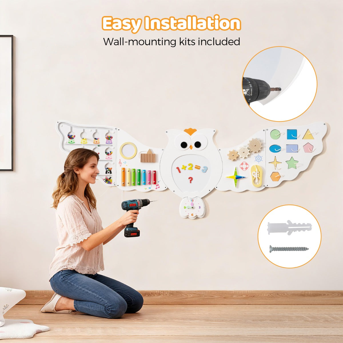 Livsk costway wandactiviteitenbord uil 11 in 1 educatief activiteitenbord voor peuters 5