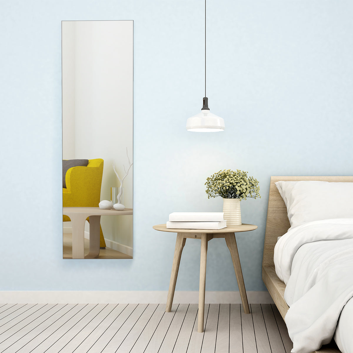 LIVSK Sieradenkast - Afsluitbaar met LED-verlichting - Zacht zwart fluweel - Grote spiegel - 35,5 x 10 x 138 cm - Wit