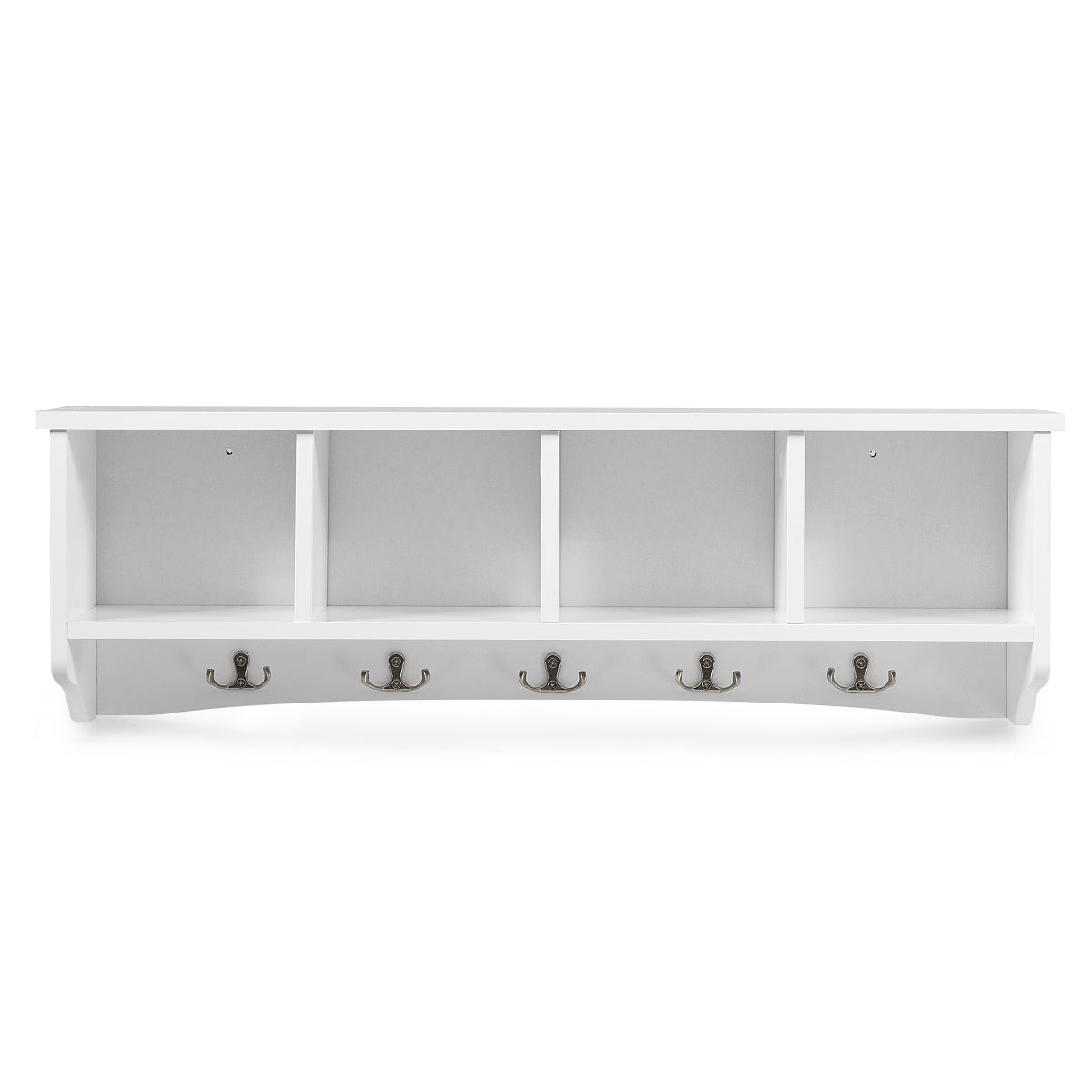 LIVSK Wandgemonteerde Opbergkast met Kapstok - 4 Compartimenten en 5 Haken - Stevig MDF - Ruimtebesparend - 72 x 15 x 23 cm - Wit