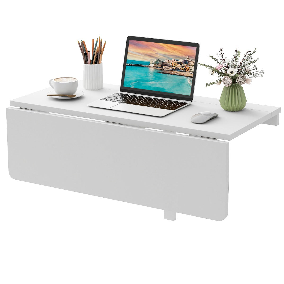 LIVSK Inklapbaar Bureau - 3 Instelbare Standen - Driehoekige Structuur - Royaal Werkoppervlak 80 x 53 cm - Wit