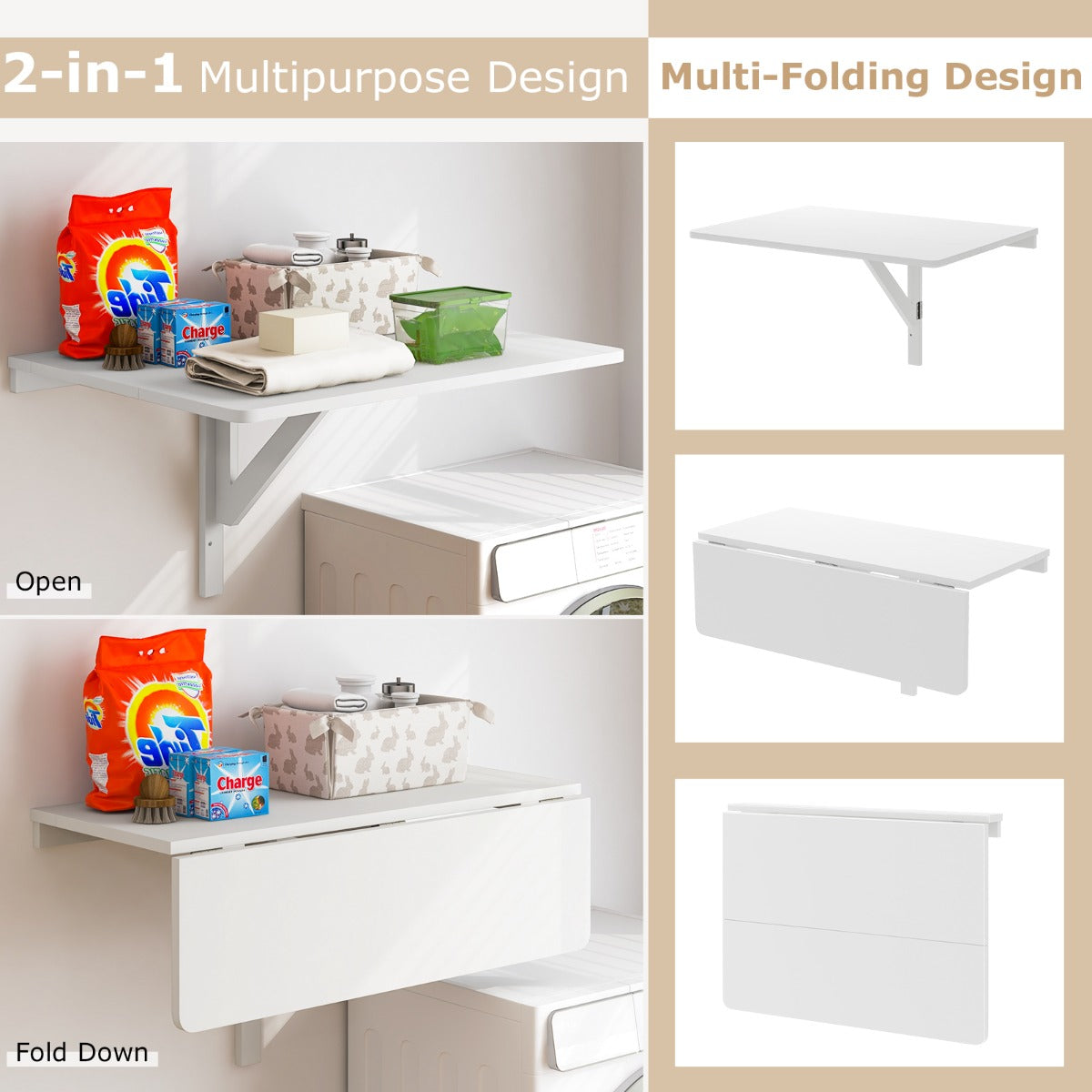 LIVSK Inklapbaar Bureau - 3 Instelbare Standen - Driehoekige Structuur - Royaal Werkoppervlak 80 x 53 cm - Wit