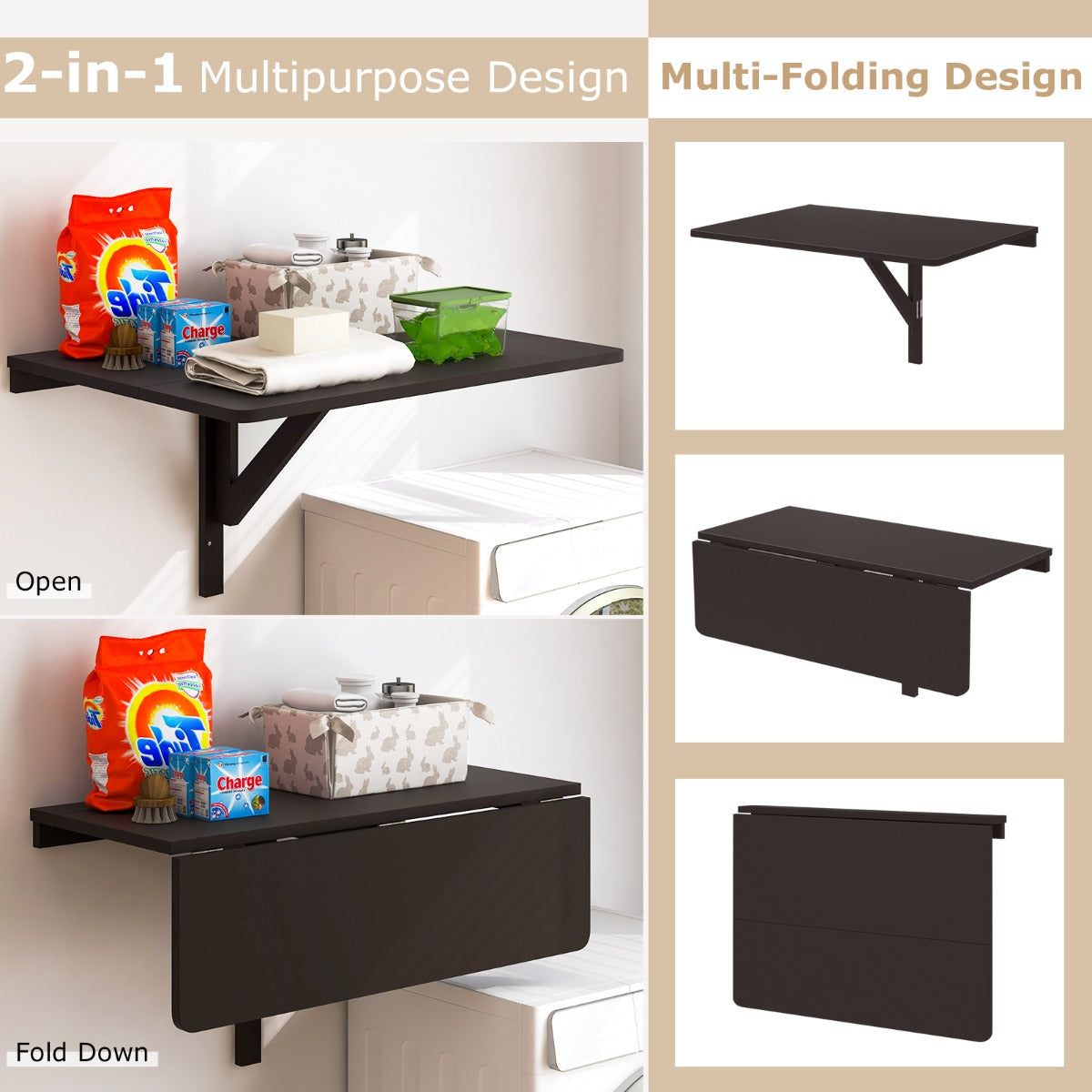 LIVSK Inklapbaar Bureau van Grenenhout - 3 Instelbare Standen - Stevige Driehoekige Structuur - Eenvoudig Schoon te Maken - Bruin