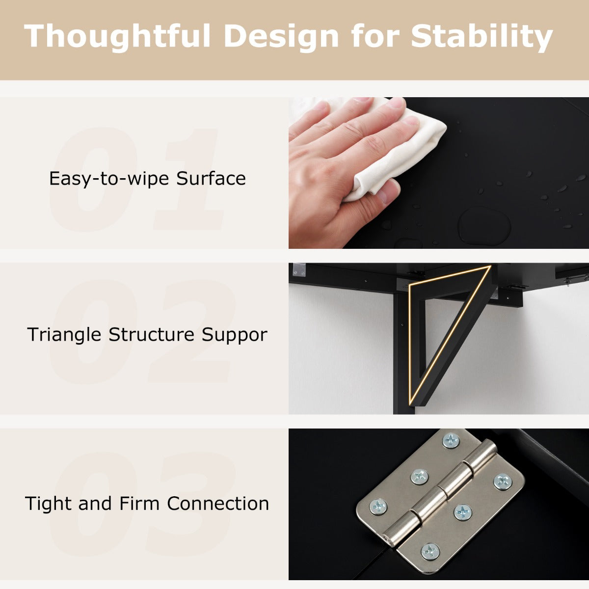 LIVSK Inklapbaar Bureau - Ruimtebesparend met 3 Instelbare Standen - Stevige Constructie - Werkruimte 80 x 53 cm - Zwart