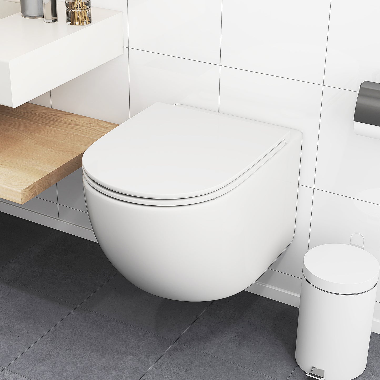 LIVSK Ruimtebesparend Wandtoilet - Dual Spoelsysteem - Soft-Close Zitting - Randloos Ontwerp - Eenvoudig te Reinigen - Wit