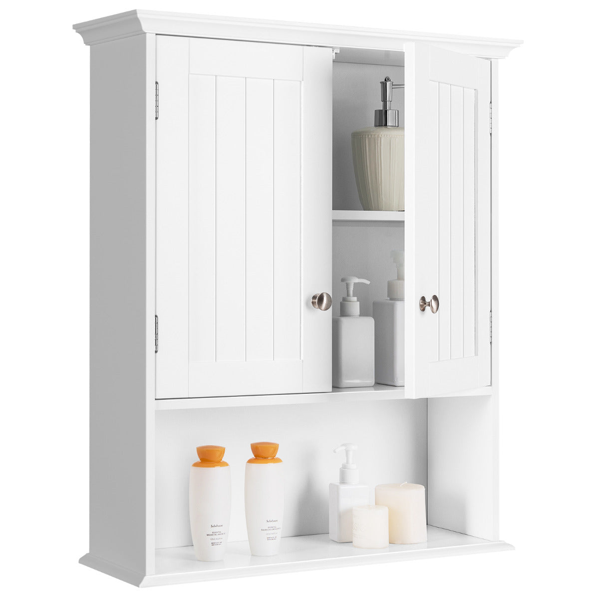 LIVSK Wandkast Badkamer - Houten - Wandmontage - Verstelbare Planken - 2 Deuren - 60 x 20 x 70,5 cm - Wit
